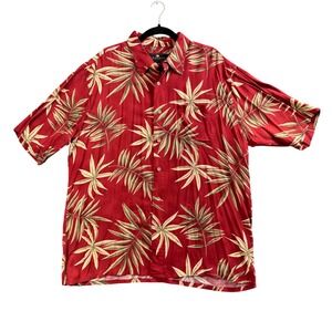 Tropical Hawaiian Shirt XL Red Rayon Cruise Beach Resort Palm Print Coastal Dad